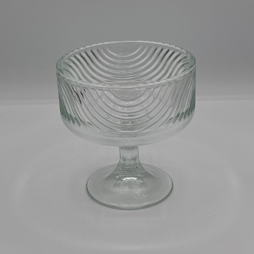 Vtg EO Brody Clear Pressed Glass Swirl Pattern Pedestal Candy Dish Compote USA